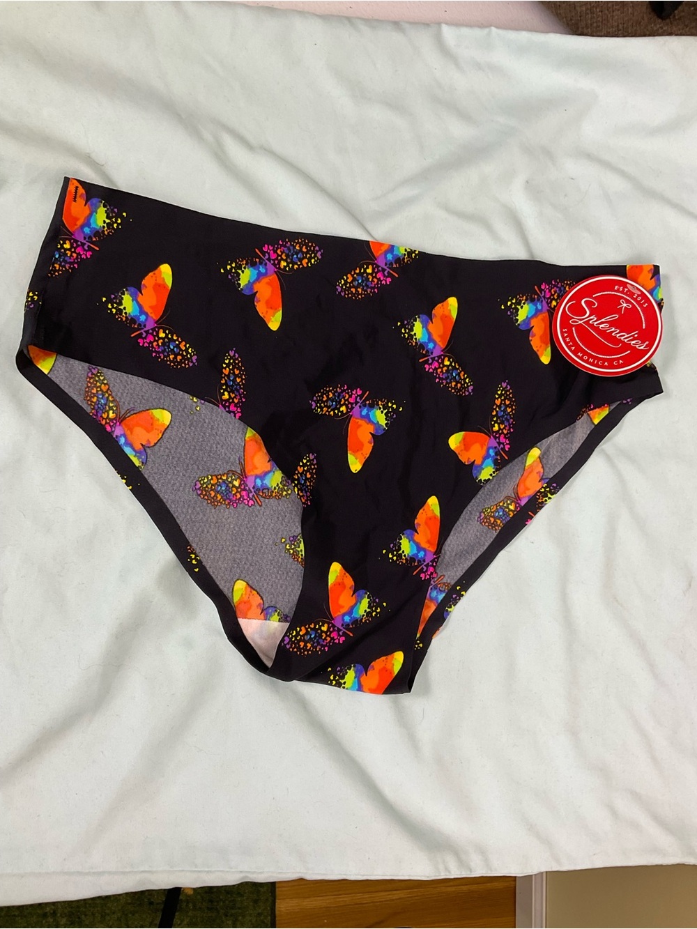 Seamless Black Bikini Panty with Colorful Butterfly Print by Splendies
